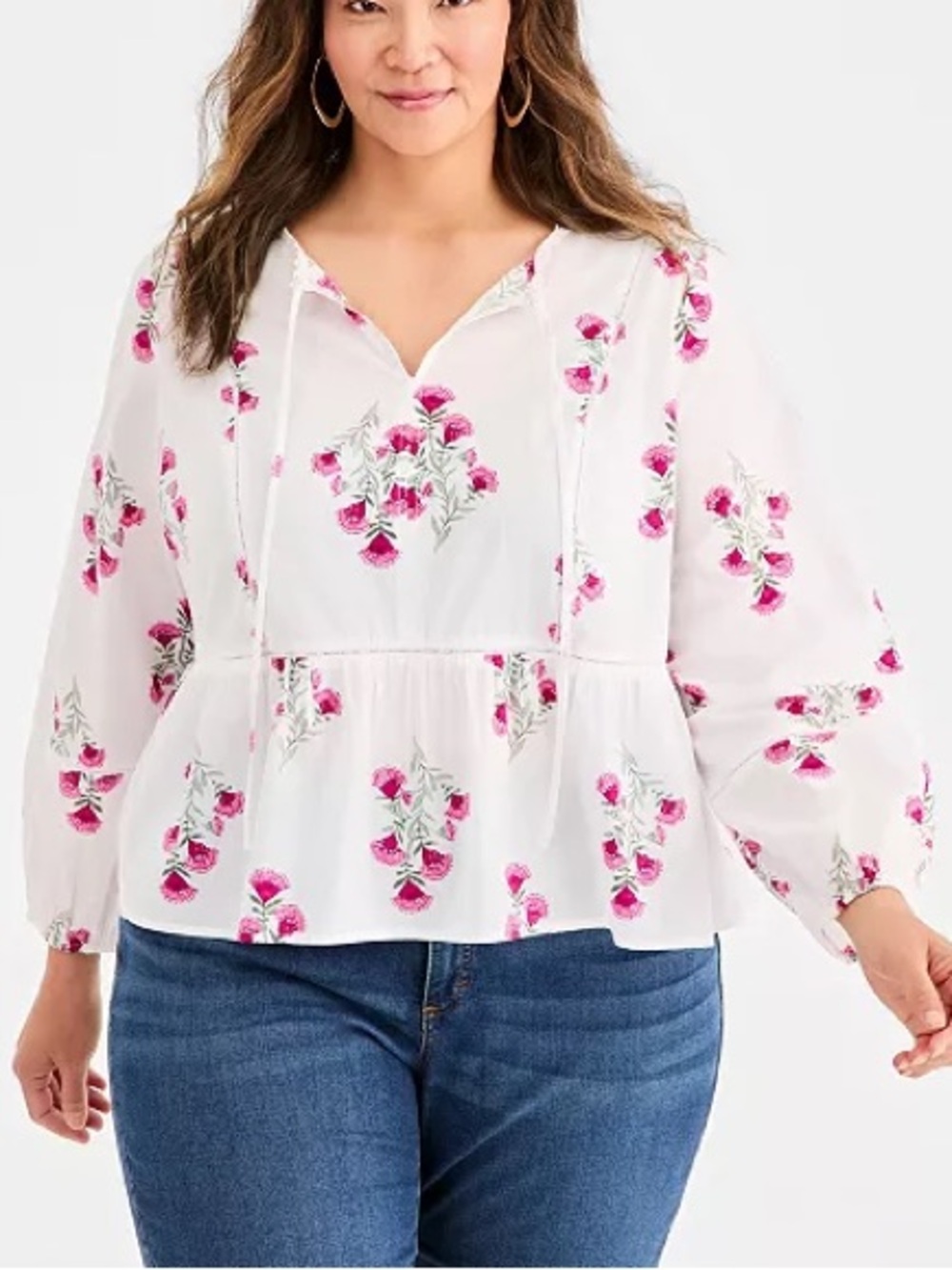NWT White Floral Peasant Blouse with Pink Embroidery XL Cottagecore Boho